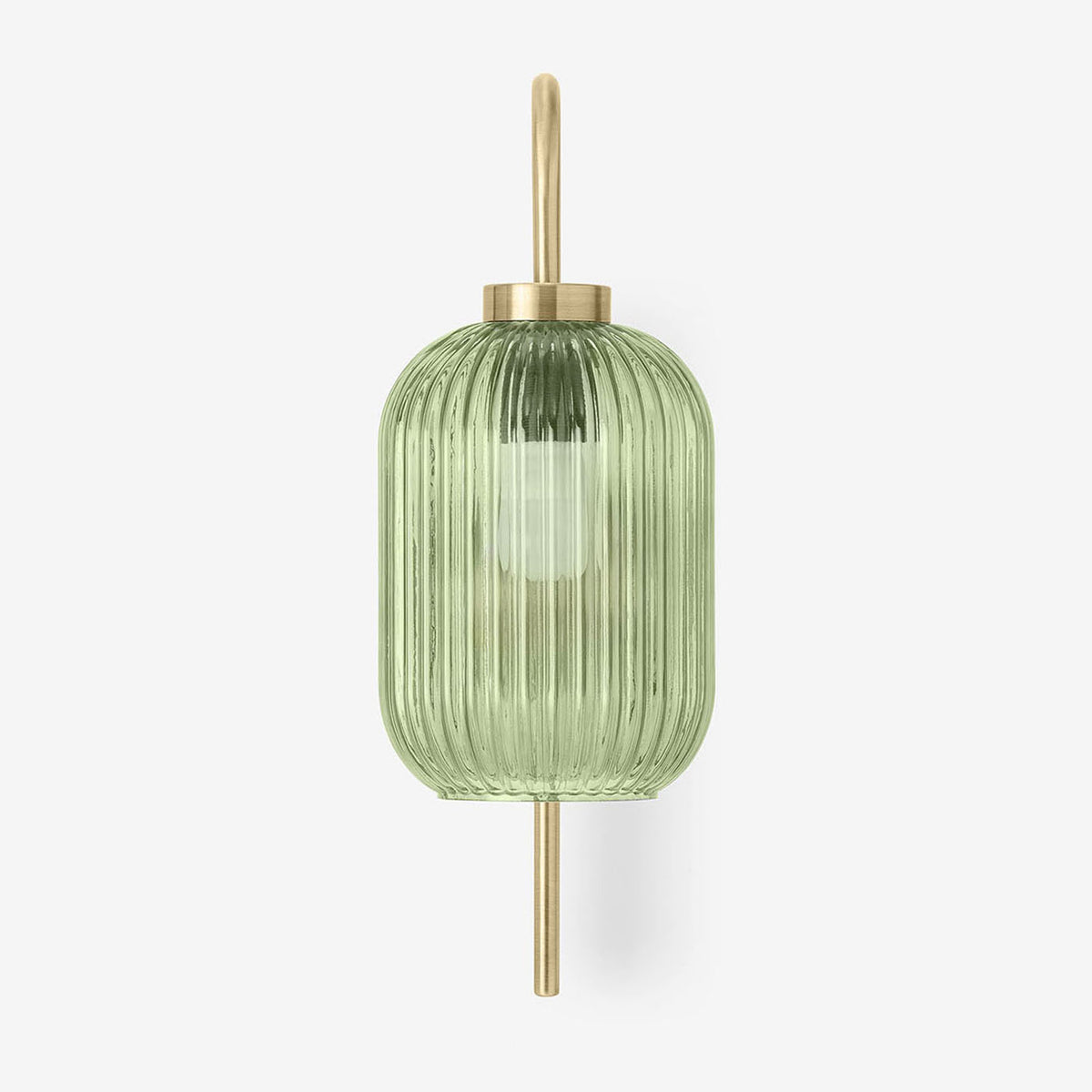 Briz Wall Light in Antique Brass with Ribbed Green Glass Shade
