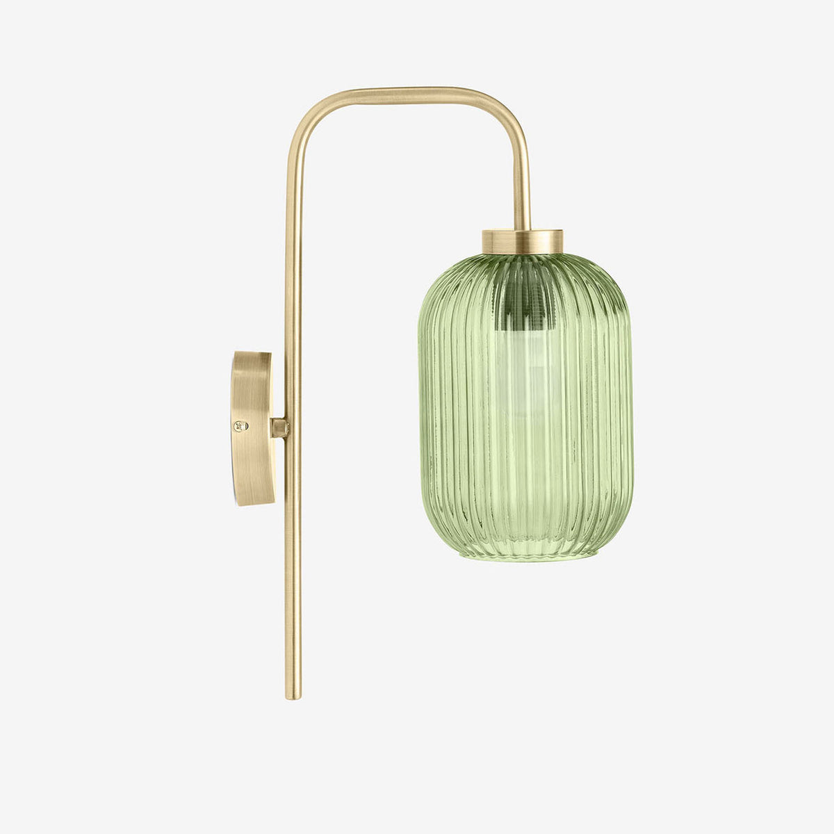 Briz Wall Light in Antique Brass with Ribbed Green Glass Shade