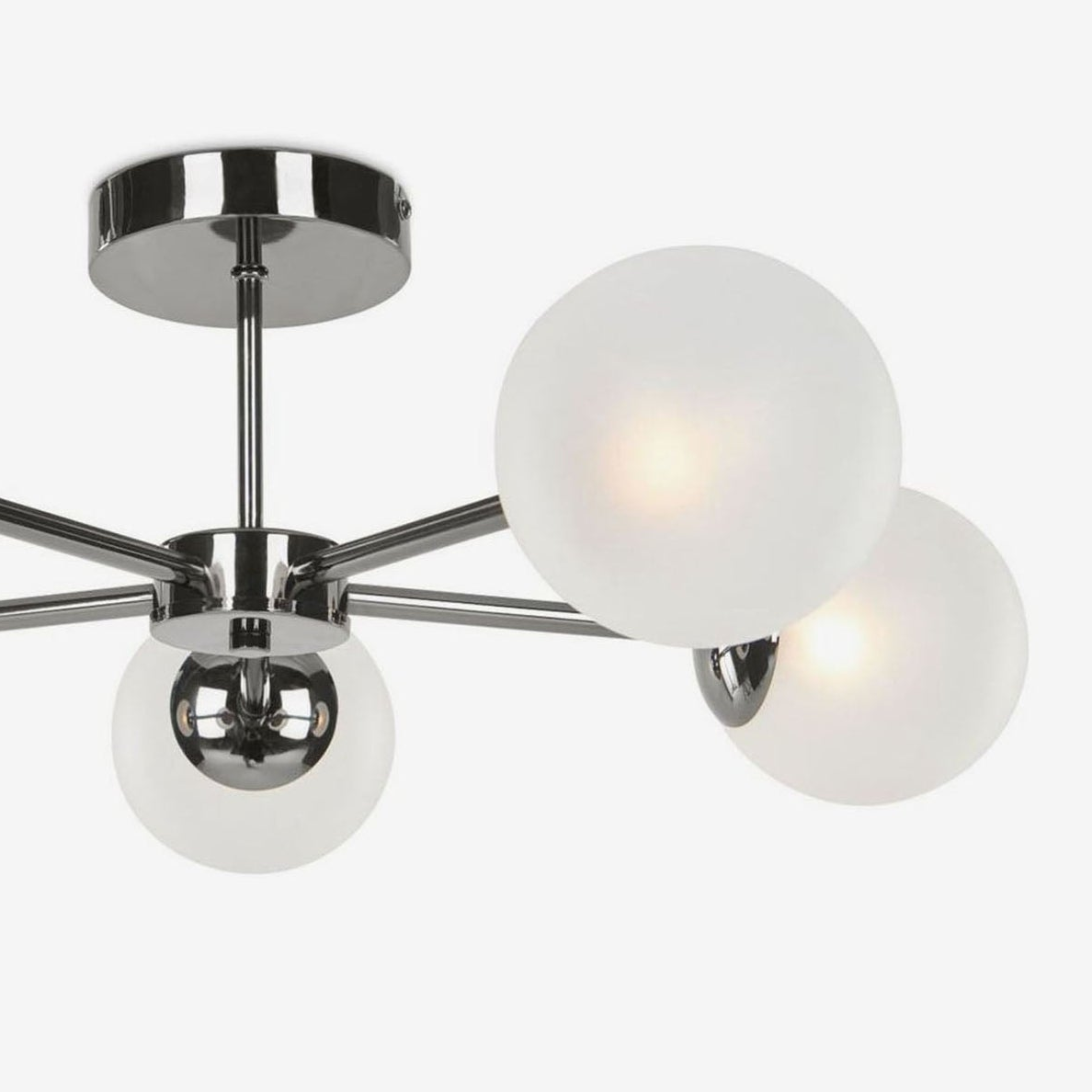 Globe 5 Light Semi Flush Ceiling Light in Polished Chrome with Frosted Glass Shades