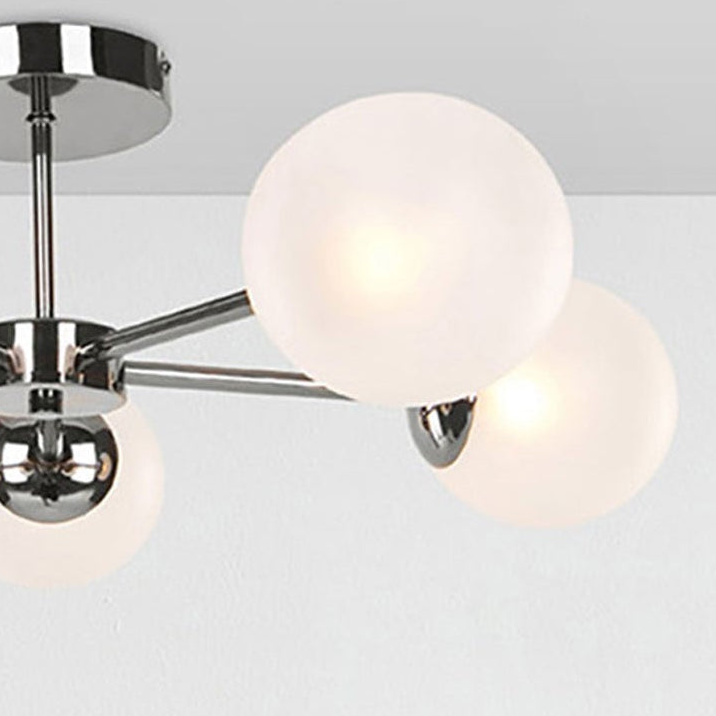 Globe 5 Light Semi Flush Ceiling Light in Polished Chrome with Frosted Glass Shades
