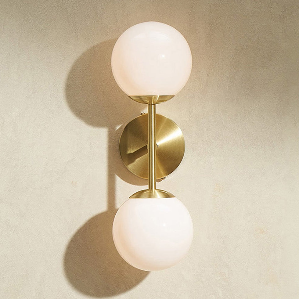 Globe Wall Light in Brushed Brass with Opal Glass Shades