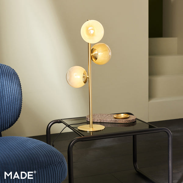 Globe Table Lamp in Brushed Brass with Green Ombre Glass Shades