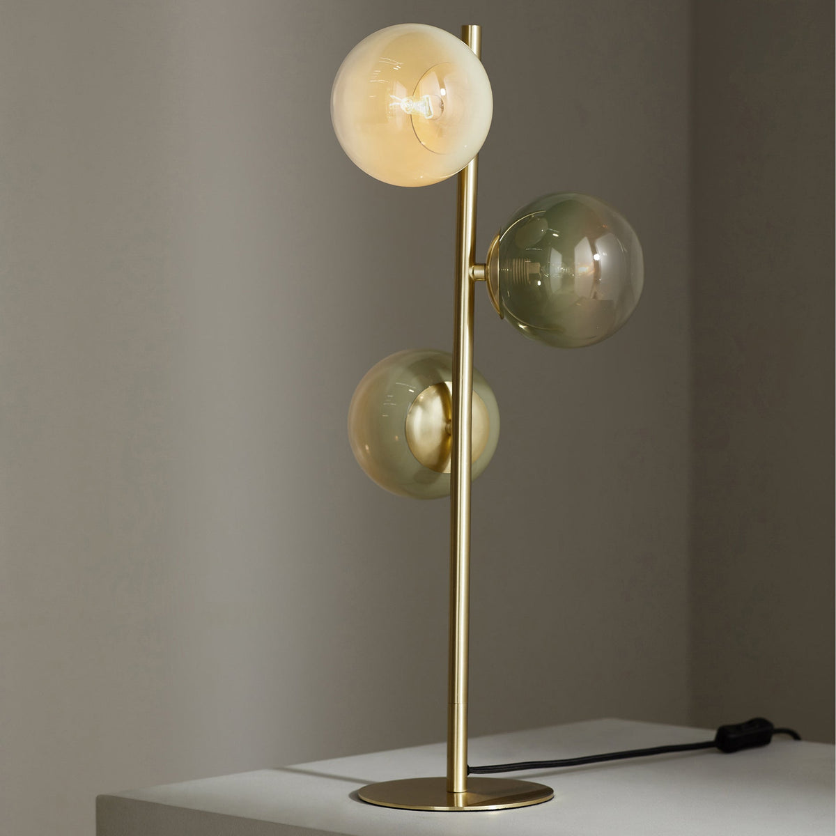 Globe Table Lamp in Brushed Brass with Green Ombre Glass Shades