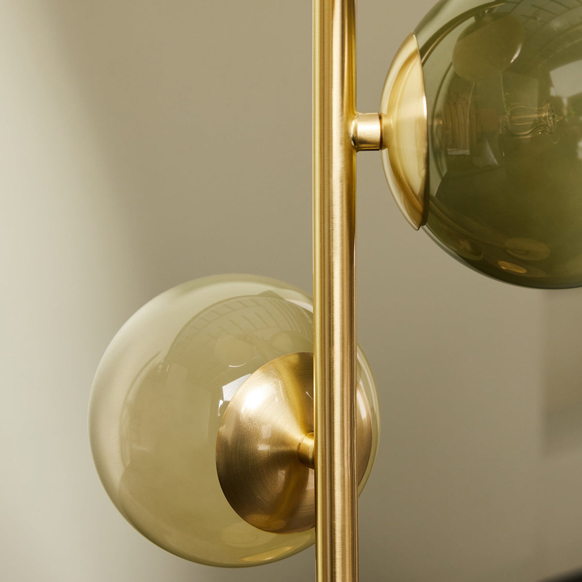 Globe Table Lamp in Brushed Brass with Green Ombre Glass Shades