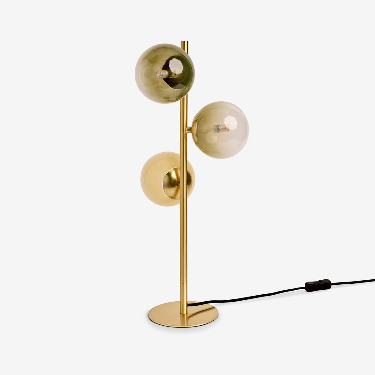 Globe Table Lamp in Brushed Brass with Green Ombre Glass Shades