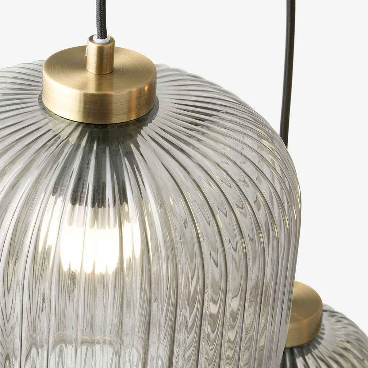 Briz Cluster Pendant in Antique Brass with Ribbed Grey Glass Shade