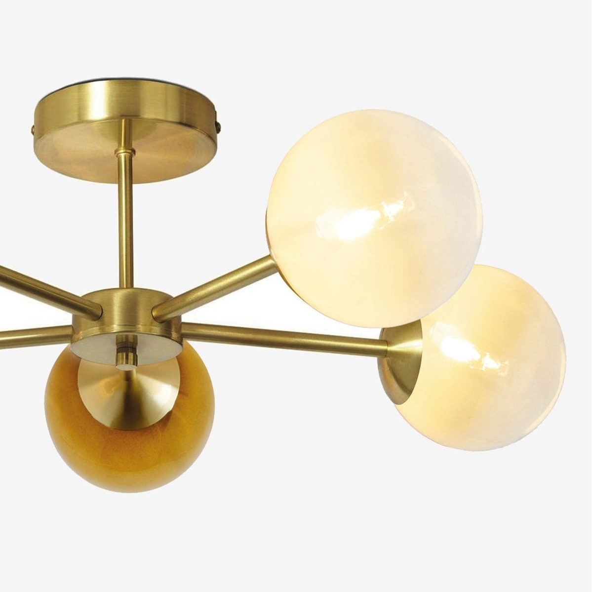 Globe 5 Light Semi Flush Ceiling Light in Brushed Brass with Green Ombre Glass Shades