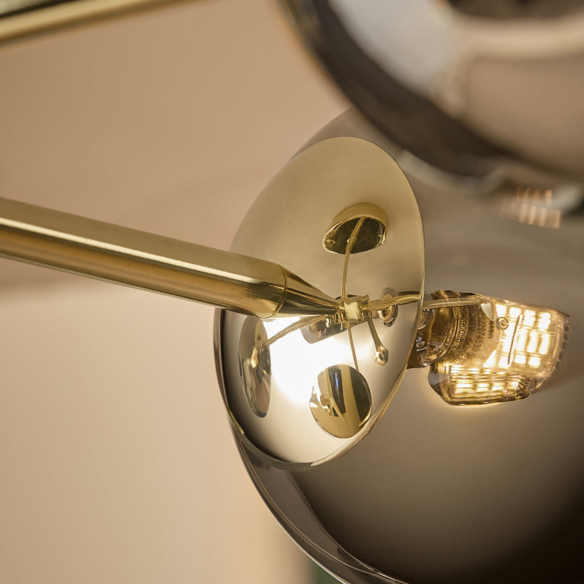 Globe 5 Light Semi Flush Ceiling Light in Polished Brass with Smoked Glass Shades