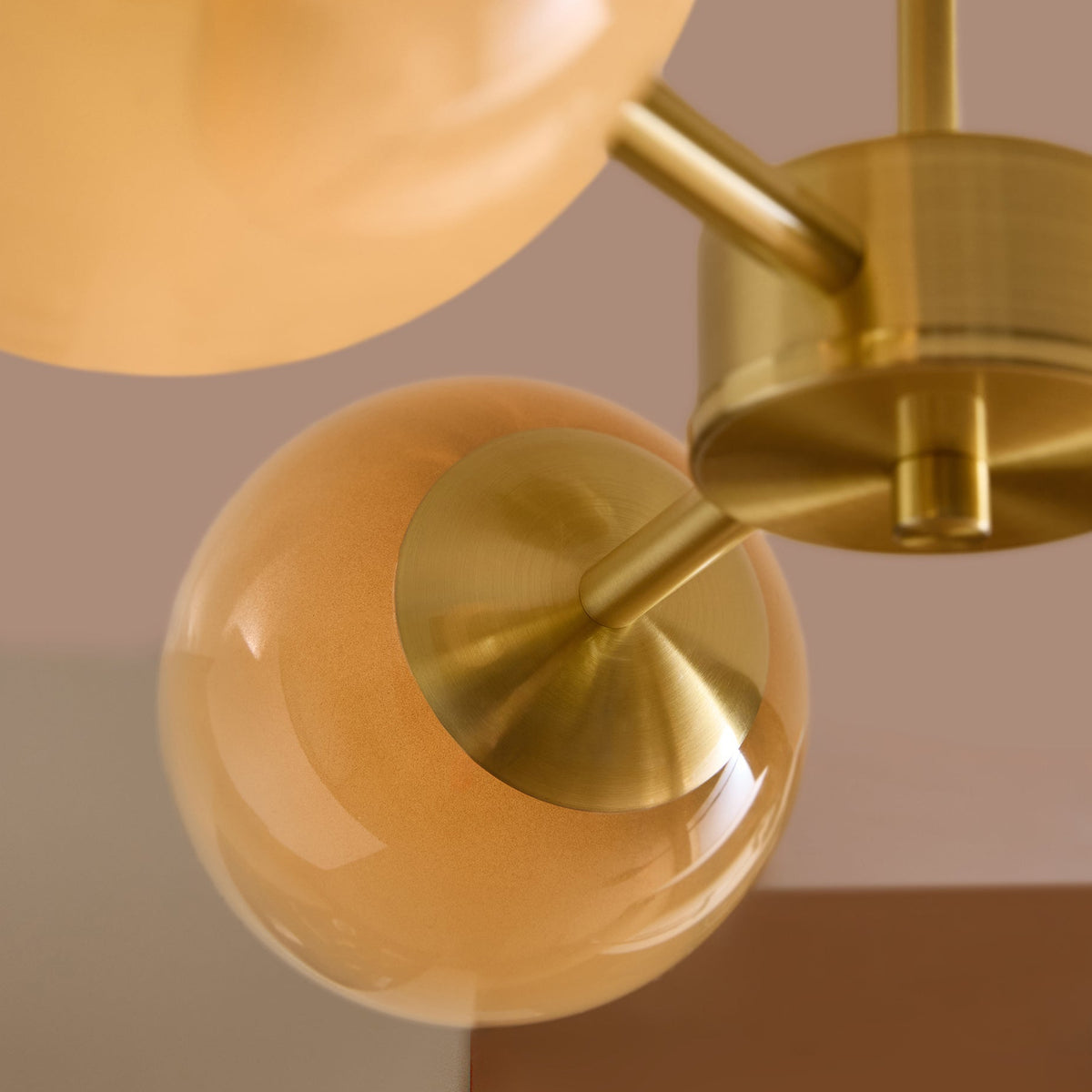 Globe 3 Light Semi Flush Ceiling Light in Brushed Brass with Green Ombre Glass Shades