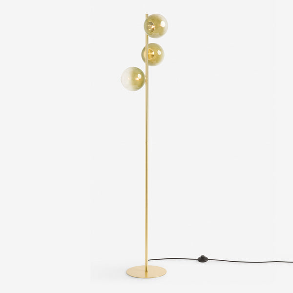 Globe Floor Lamp in Brushed Brass with Green Ombre Glass Shades