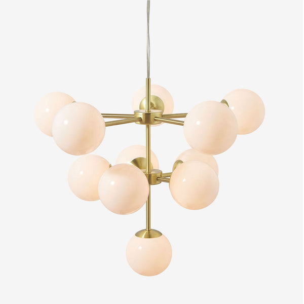 Globe Chandelier in Brushed Brass with Opal Glass Shades