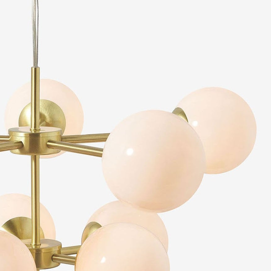 Globe Chandelier in Brushed Brass with Opal Glass Shades