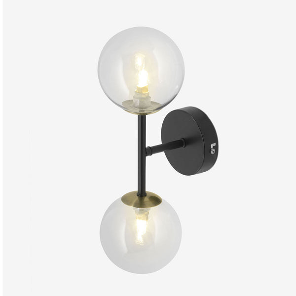 Globe Wall Light in Matt Black with Tinted Grey Glass Shades