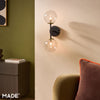 Globe Wall Light in Matt Black with Tinted Grey Glass Shades