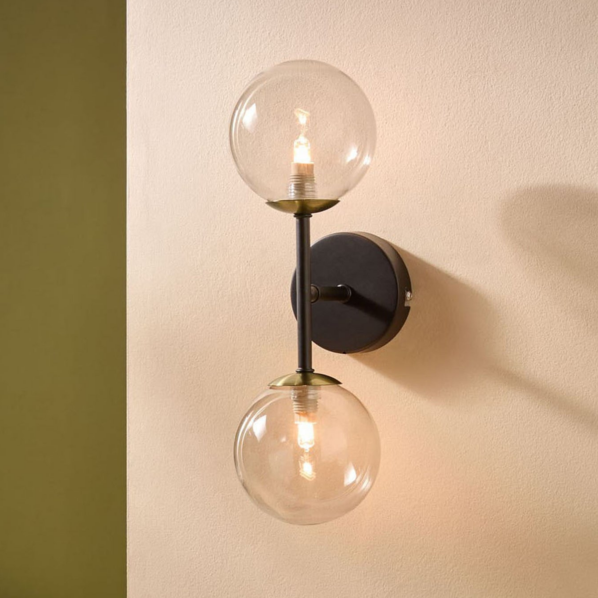 Globe Wall Light in Matt Black with Tinted Grey Glass Shades