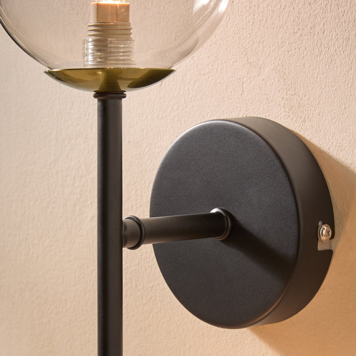 Globe Wall Light in Matt Black with Tinted Grey Glass Shades