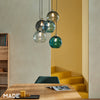 Ilaria 5 Light Cluster Pendant No.1 in Polished Brass with Multi Colour Dimple Glass Shades