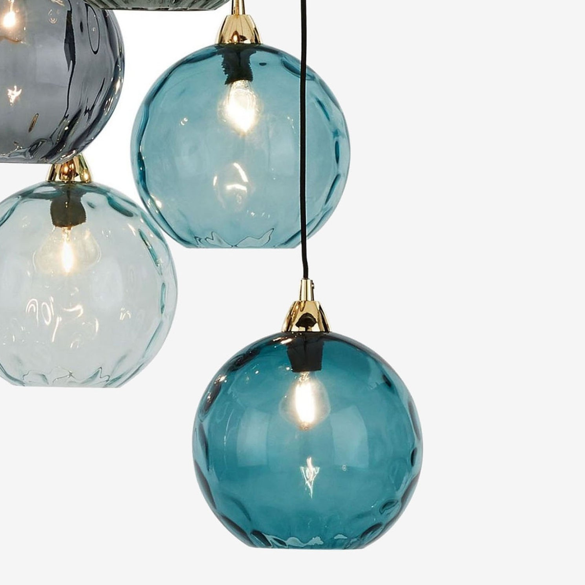 Ilaria 5 Light Cluster Pendant No.1 in Polished Brass with Multi Colour Dimple Glass Shades