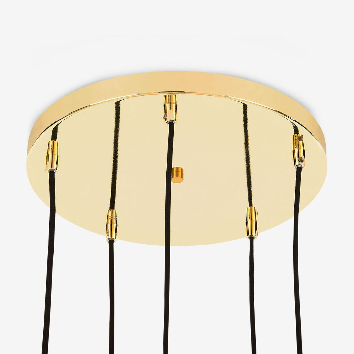 Ilaria 5 Light Cluster Pendant No.3 in Polished Brass with Multi Colour Dimple Glass Shades