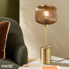 Briz Large Table Lamp in Antique Brass with Ribbed Amber Brown Glass Shade