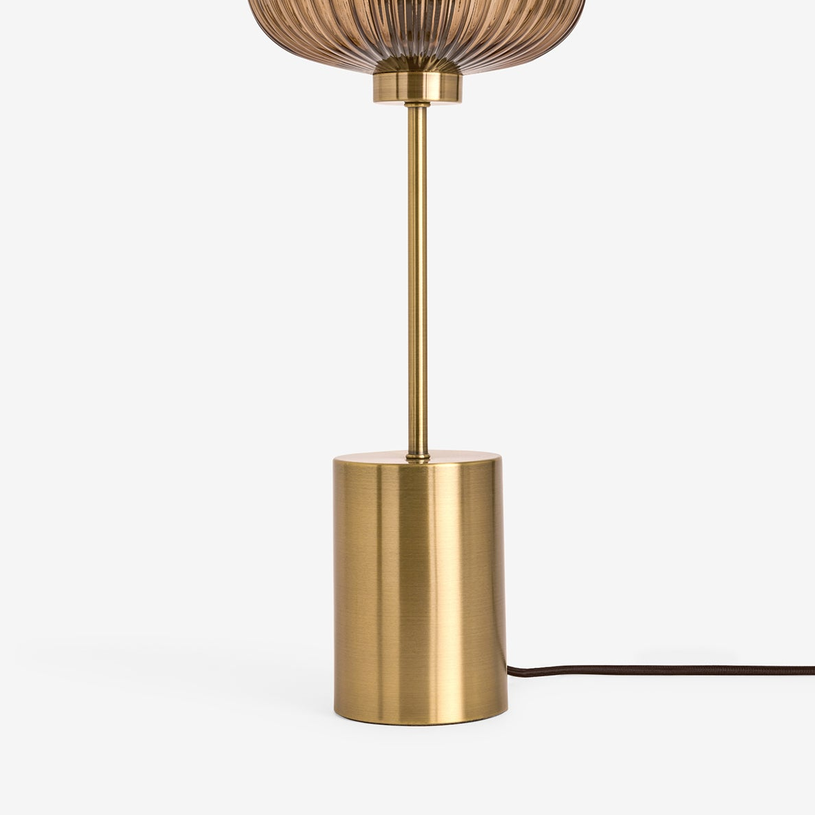 Briz Large Table Lamp in Antique Brass with Ribbed Amber Brown Glass Shade