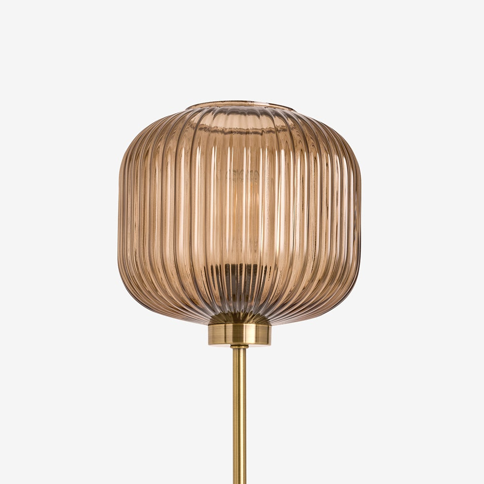 Briz Large Table Lamp in Antique Brass with Ribbed Amber Brown Glass Shade