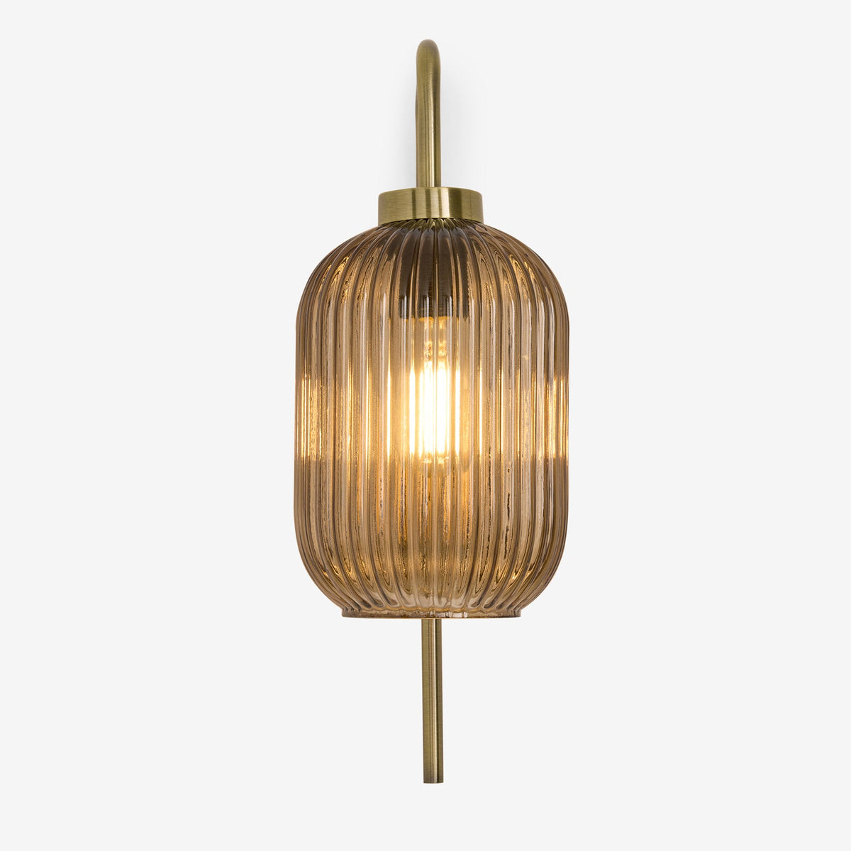 Briz Wall Light in Antique Brass with Ribbed Amber Brown Glass Shade