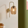 Briz Wall Light in Antique Brass with Ribbed Amber Brown Glass Shade