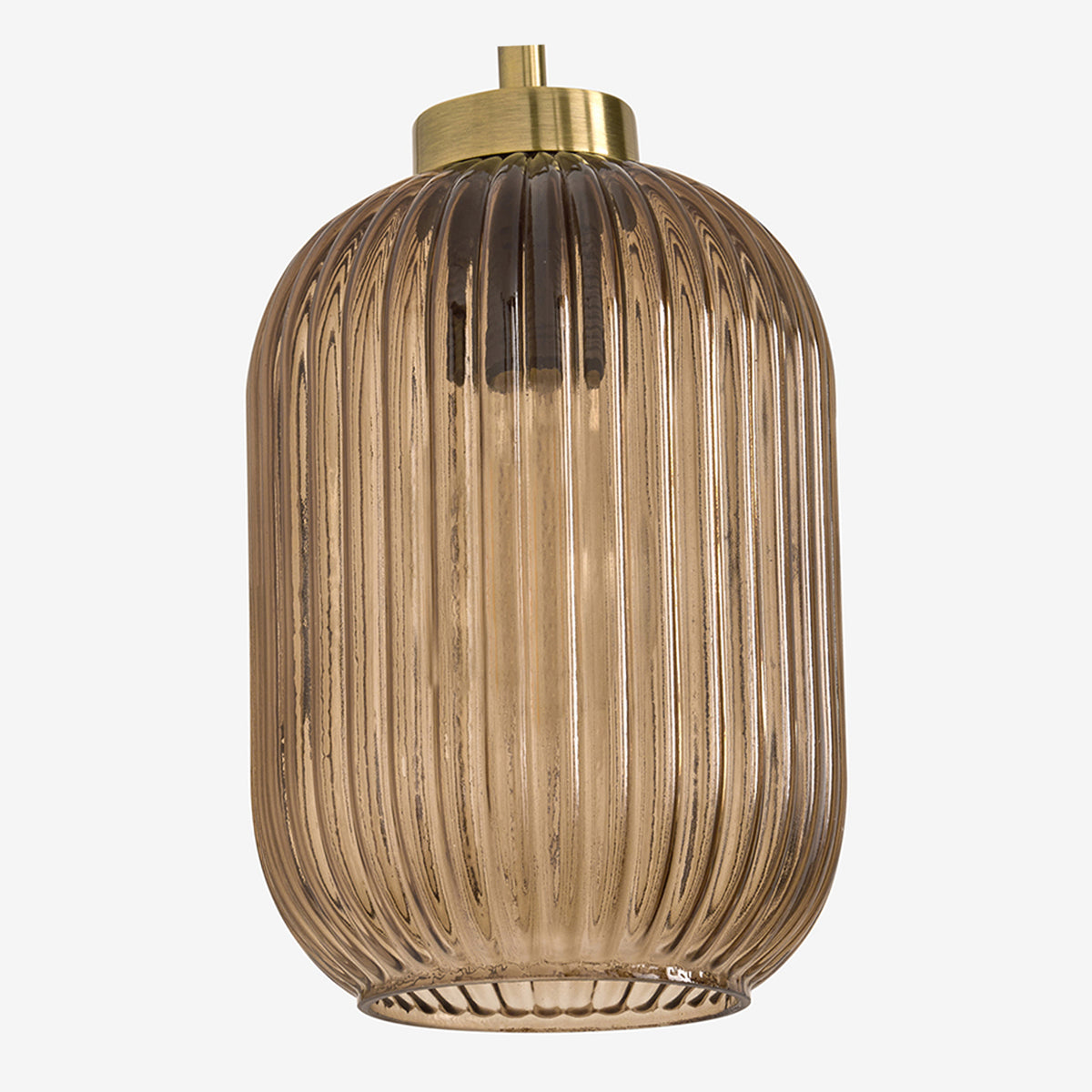 Briz Wall Light in Antique Brass with Ribbed Amber Brown Glass Shade