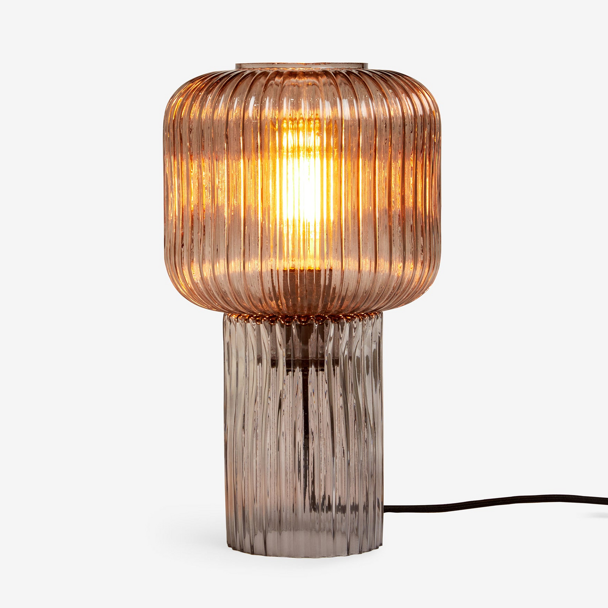 Briz Grey Glass Table Lamp with Grey Ribbed Glass Shade