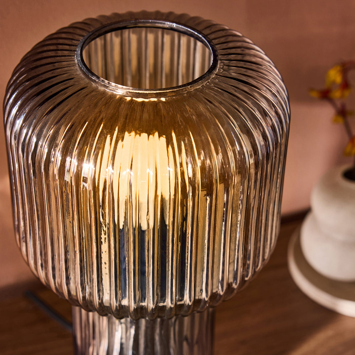 Briz Grey Glass Table Lamp with Grey Ribbed Glass Shade