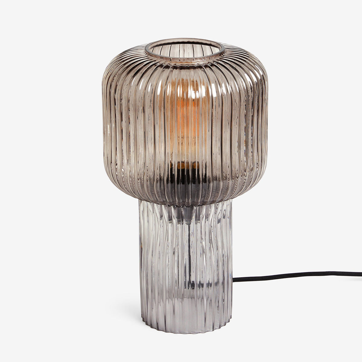 Briz Grey Glass Table Lamp with Grey Ribbed Glass Shade