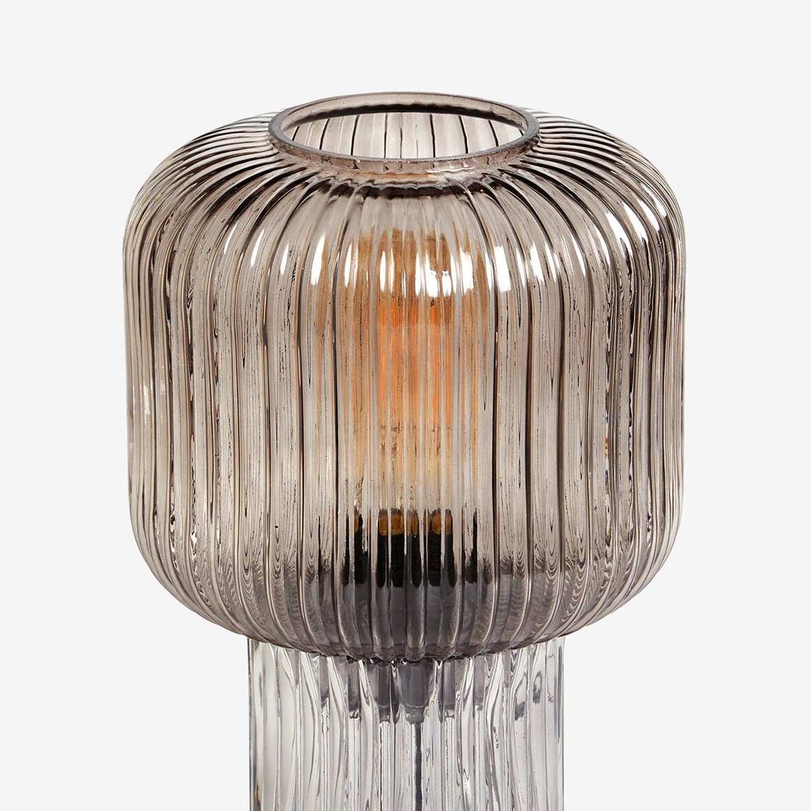 Briz Grey Glass Table Lamp with Grey Ribbed Glass Shade