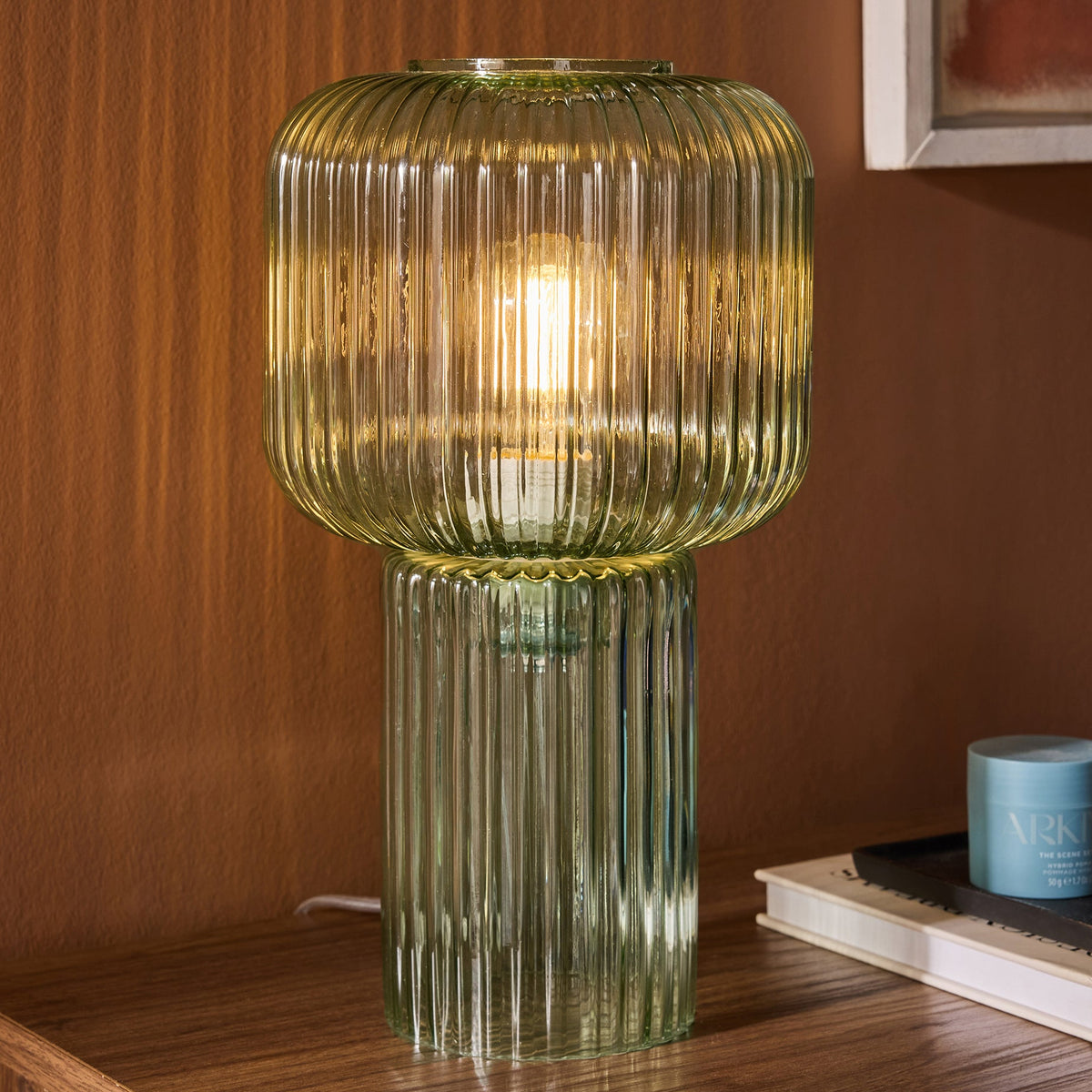 Briz Green Glass Table Lamp with Green Ribbed Glass Shade