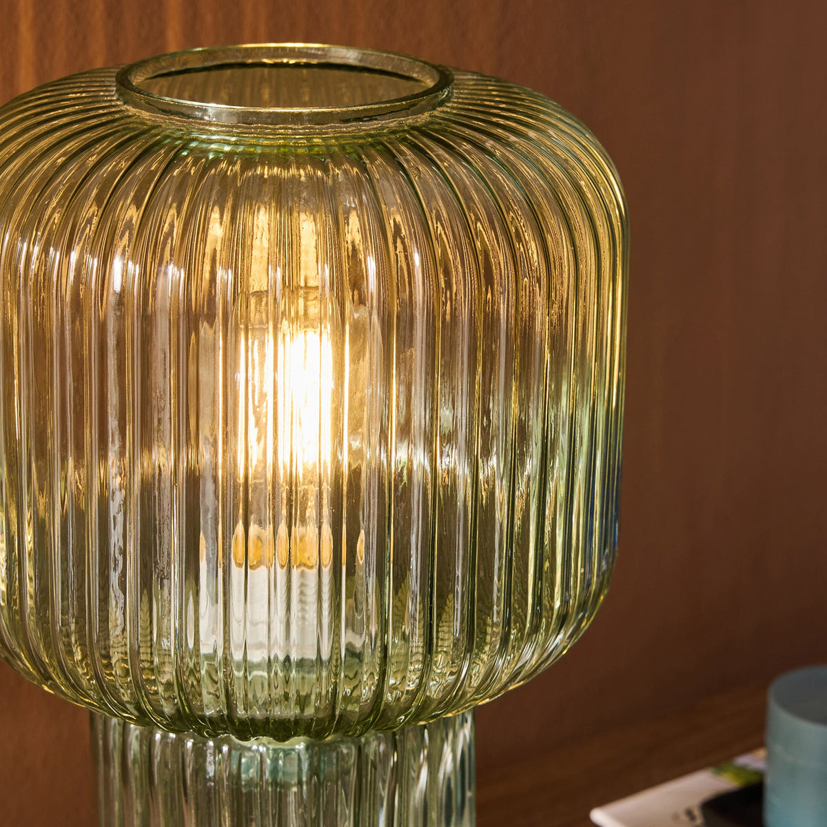 Briz Green Glass Table Lamp with Green Ribbed Glass Shade