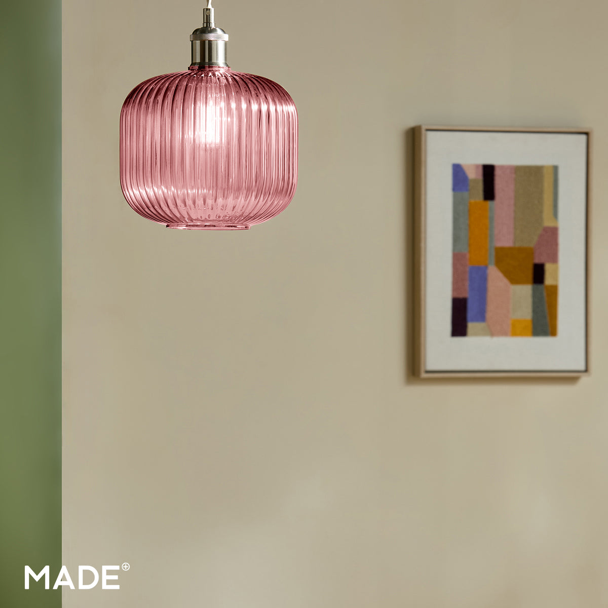 Briz Pink Ribbed Glass Shade