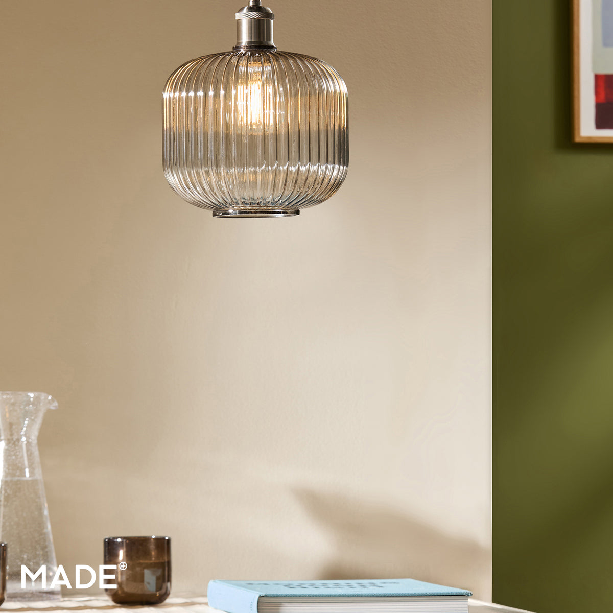 Briz Grey Ribbed Glass Shade
