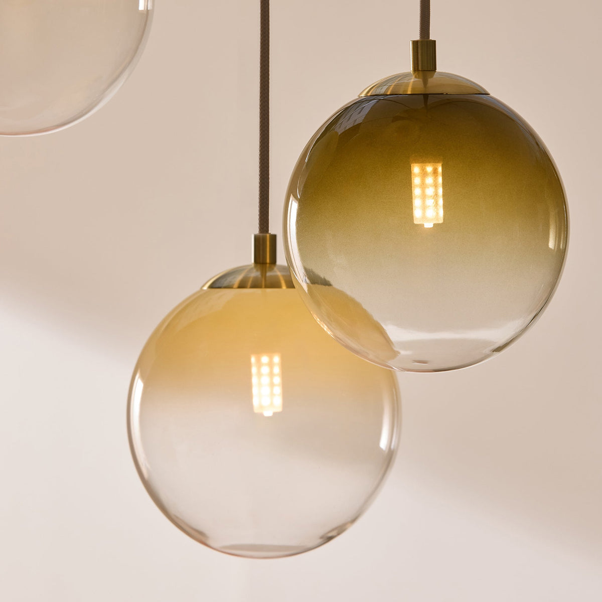 Globe 5 Light Cluster Pendant in Brushed Brass with Green Ombre Glass Shades
