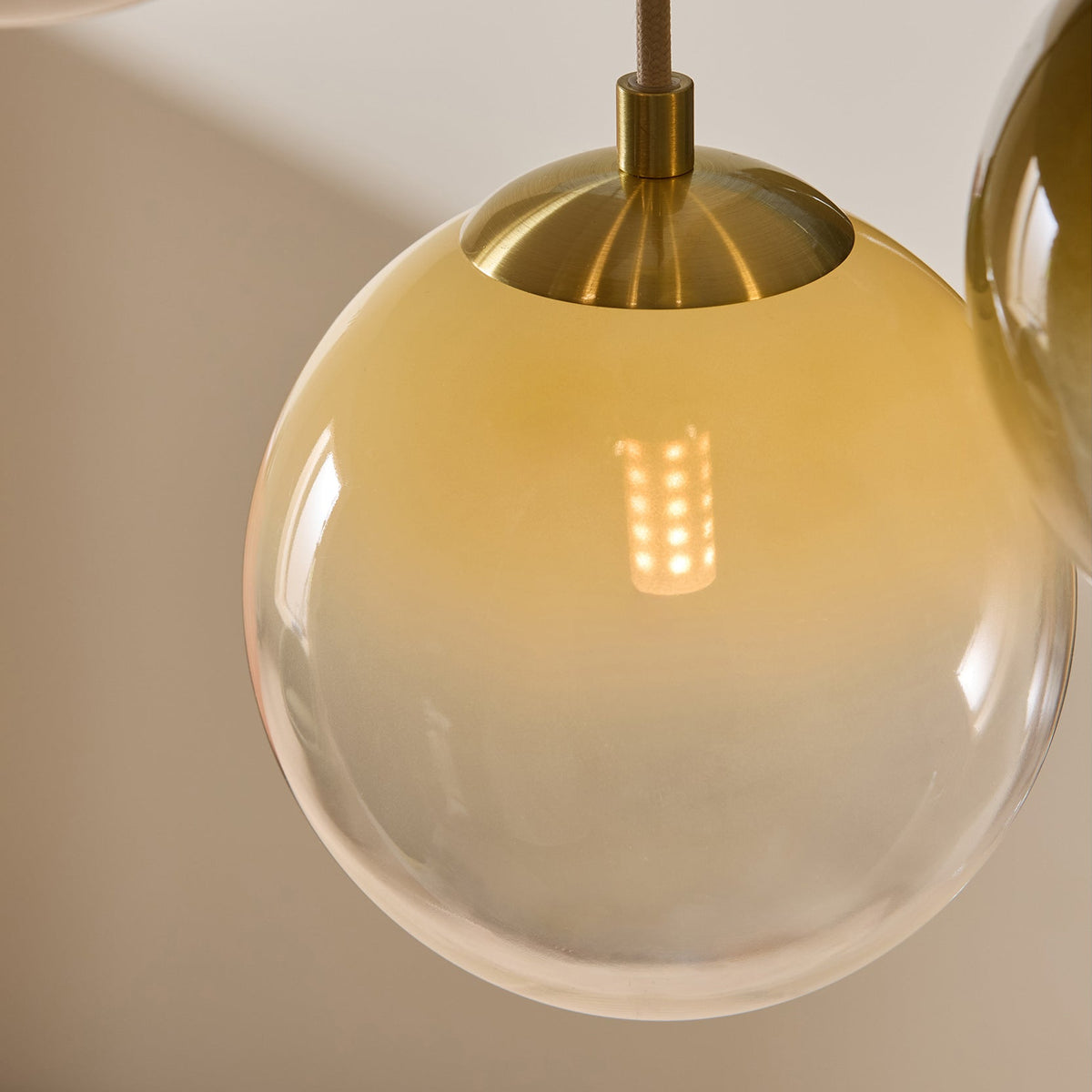 Globe 5 Light Cluster Pendant in Brushed Brass with Green Ombre Glass Shades