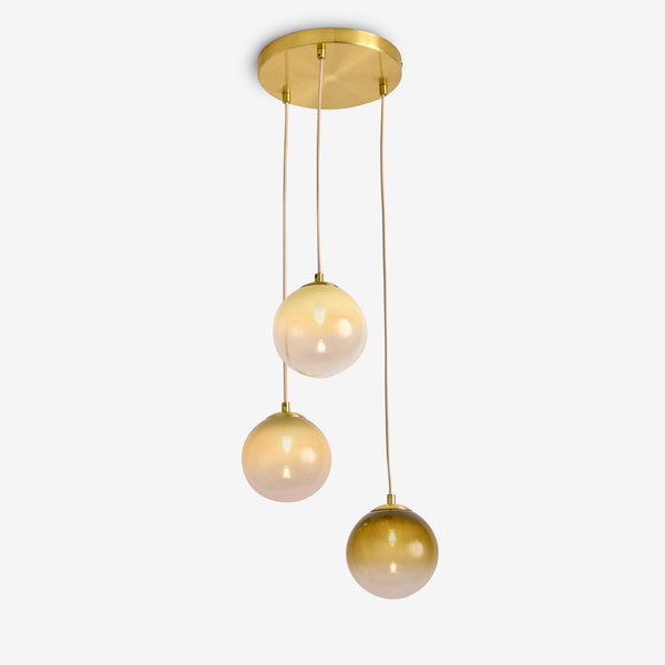 Globe 3 Light Cluster Pendant in Brushed Brass with Green Ombre Glass Shades
