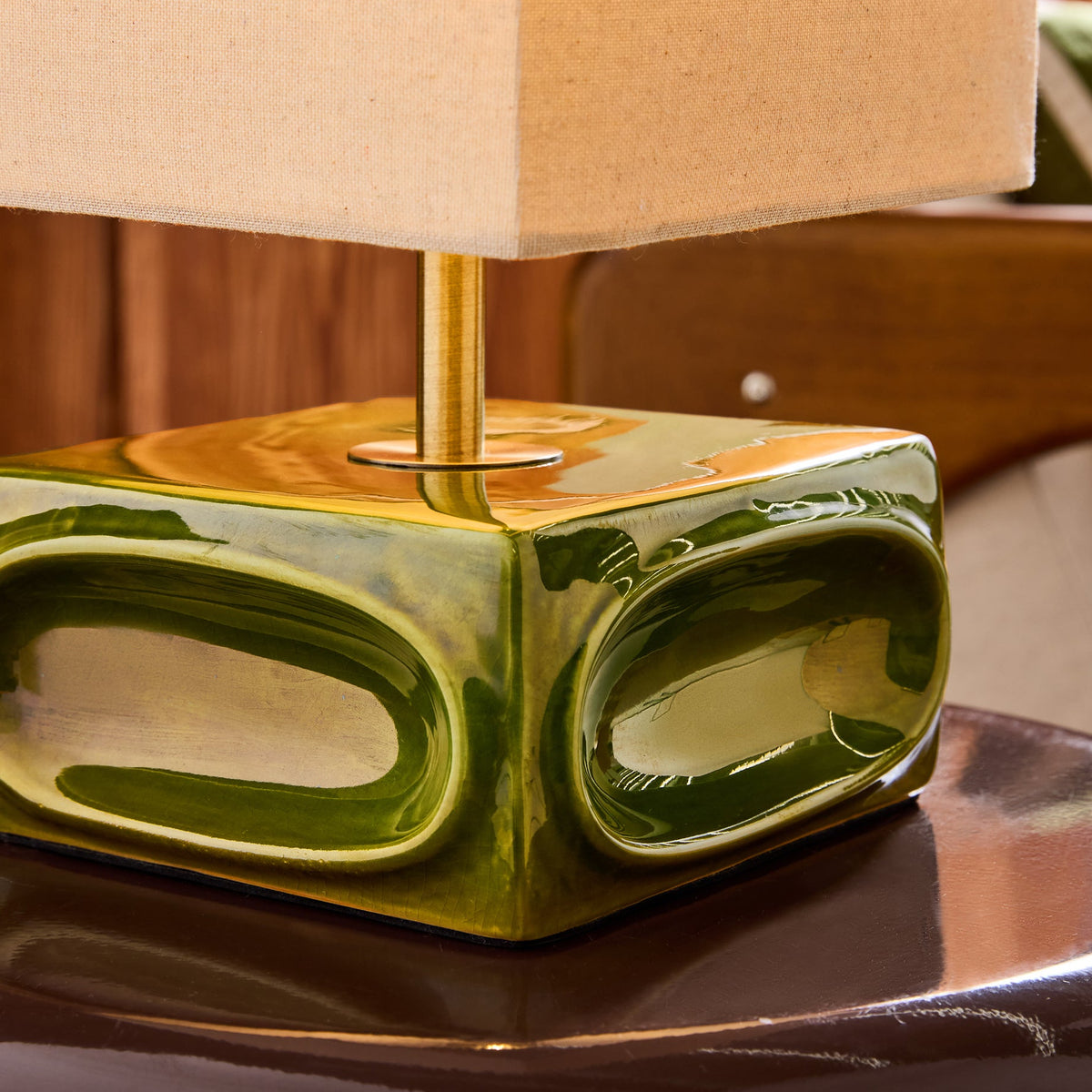 Nell Ceramic Table Lamp in Green with Square Linen Shade