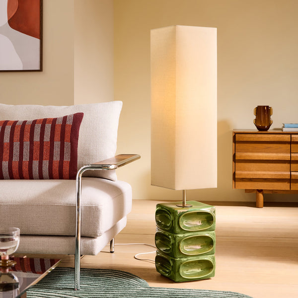 Nell Ceramic Floor Lamp in Green with Square Linen Shade