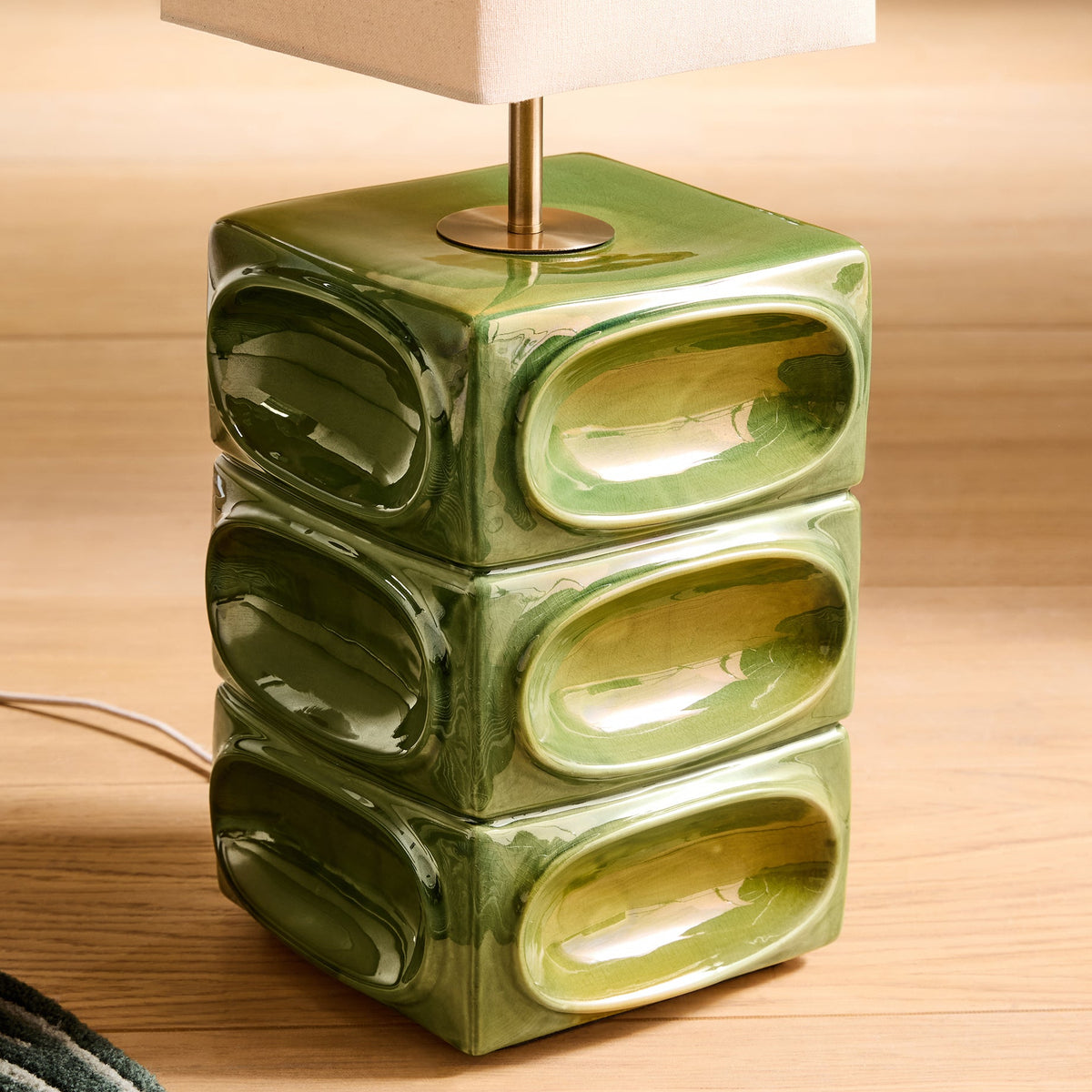 Nell Ceramic Floor Lamp in Green with Square Linen Shade
