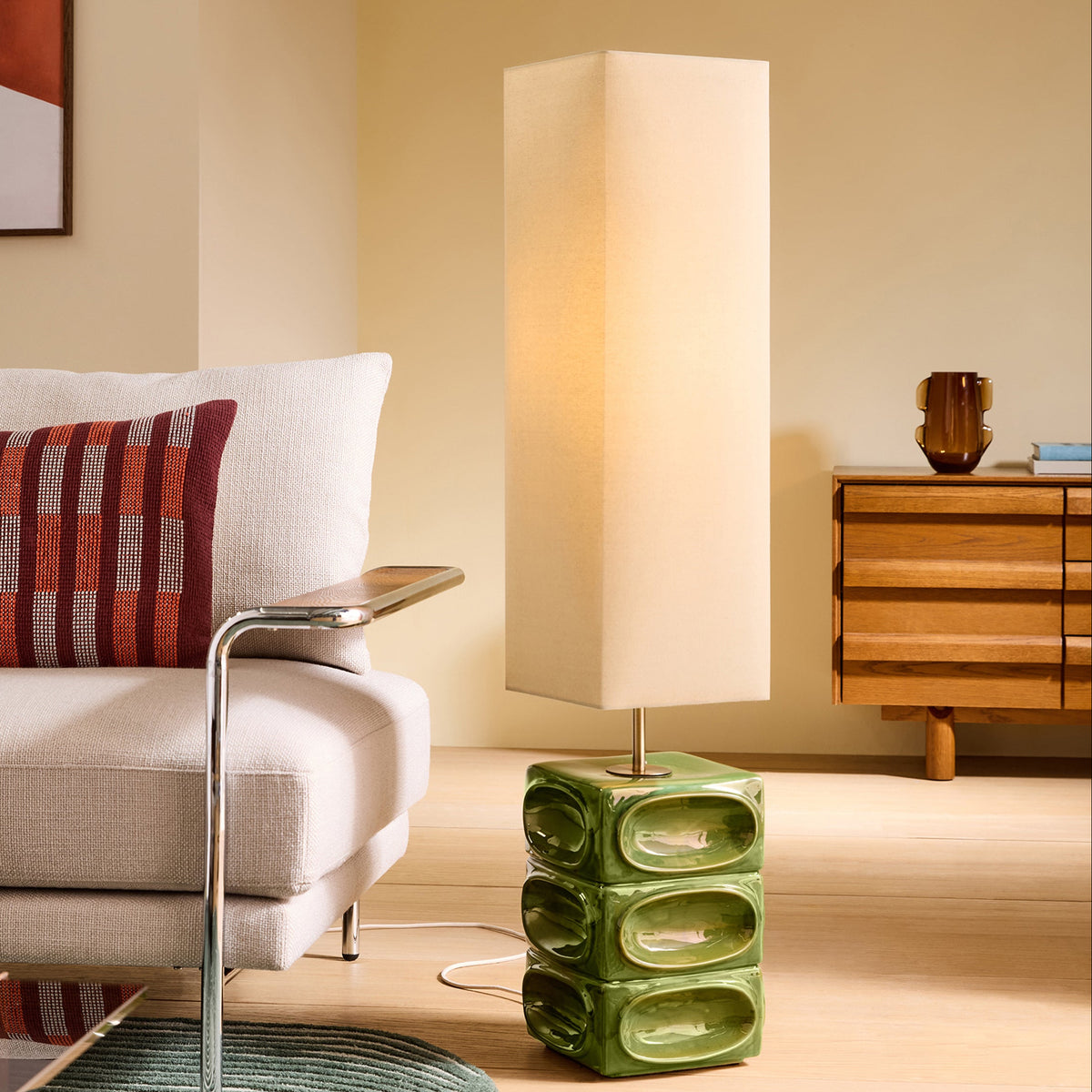 Nell Ceramic Floor Lamp in Green with Square Linen Shade