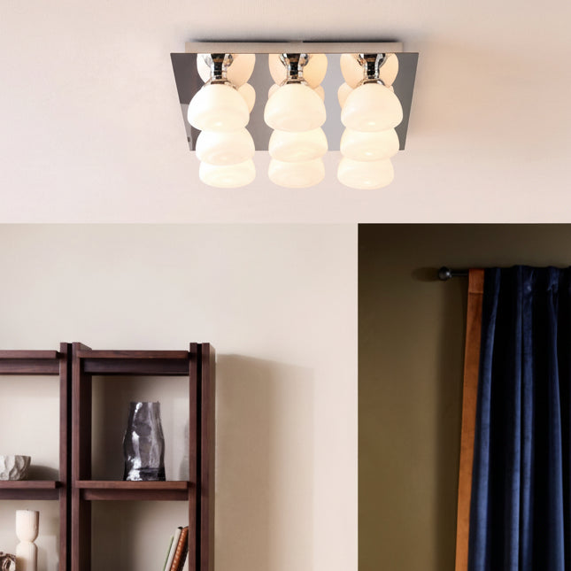Monroe Semi Flush Ceiling Light in Polished Chrome with Opal Glass Shades
