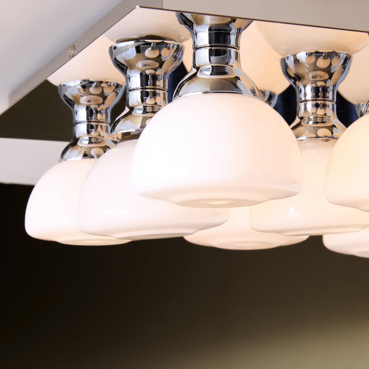 Monroe Semi Flush Ceiling Light in Polished Chrome with Opal Glass Shades