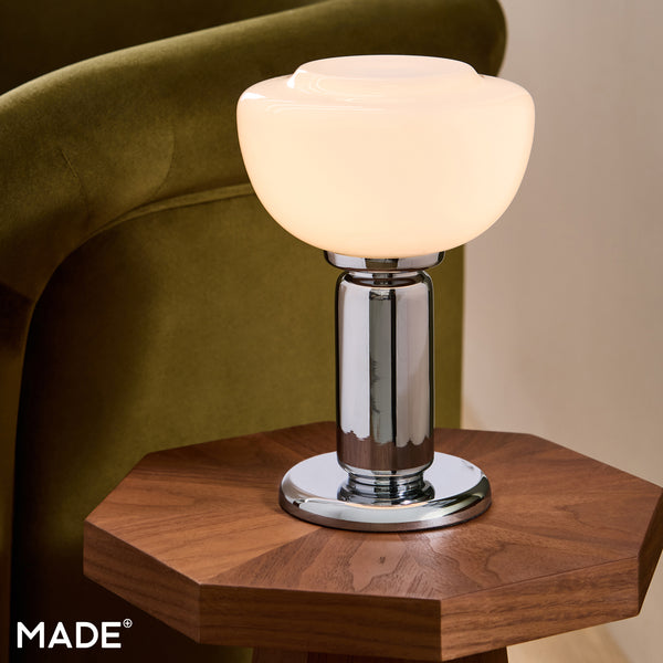 Monroe Table Lamp in Polished Chrome with Opal Glass Shade