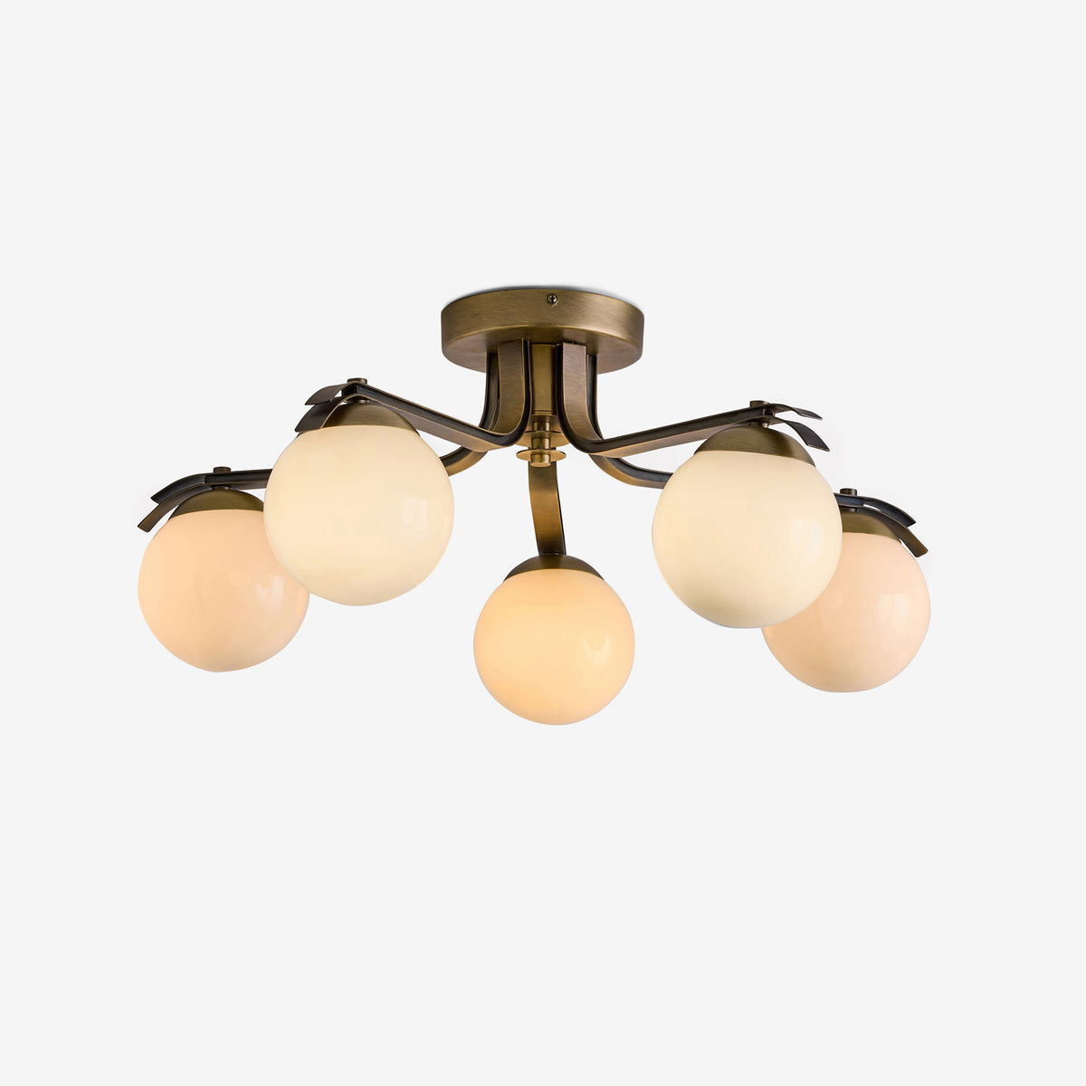 Palla Semi Flush Ceiling Light in Aged Brass with Cream Milk Glass Shades