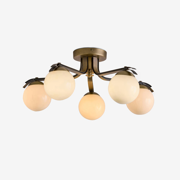 Palla Semi Flush Ceiling Light in Aged Brass with Cream Milk Glass Shades