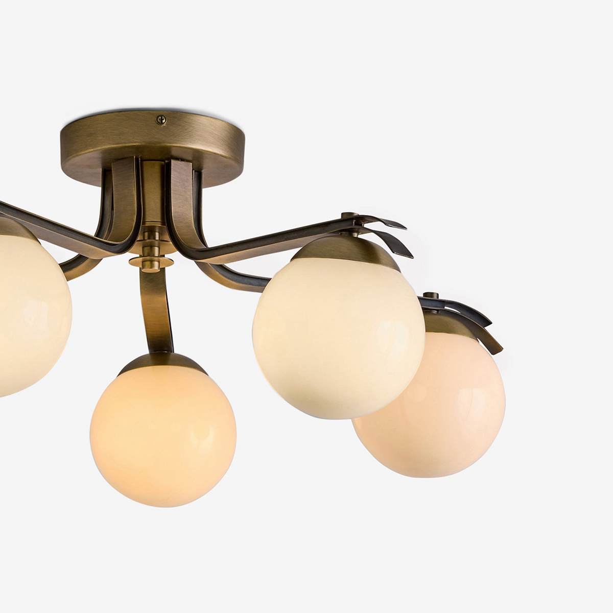 Palla Semi Flush Ceiling Light in Aged Brass with Cream Milk Glass Shades